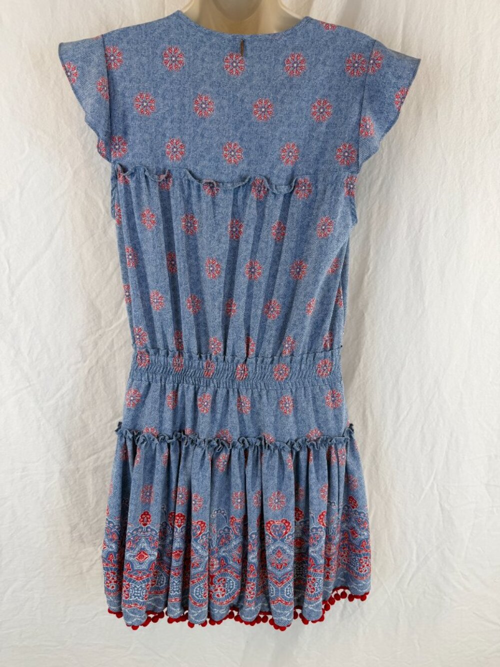 MISA Tatiana Blue Red Flutter Sleeve Mini Dress $485 - Picture 5 of 12